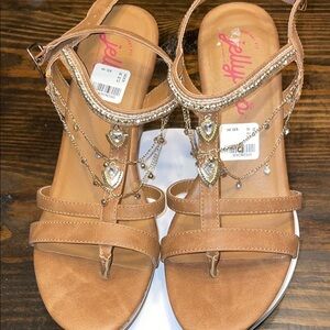 Jellypop Tan Comfort Fit Wedges with Chain Embellishments